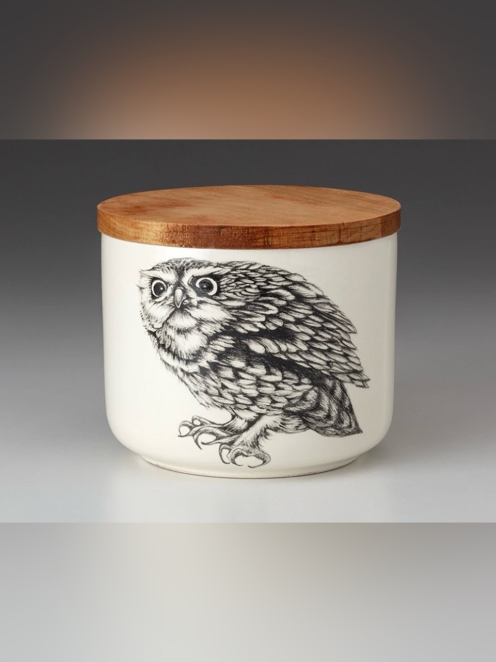 NEW Laura Zindel Canister with Maple Wood Lid: Screech Owl #2